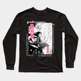 Girl and a wolf in anime style | alternative gothic clothing | grunge | dark | black and white Long Sleeve T-Shirt